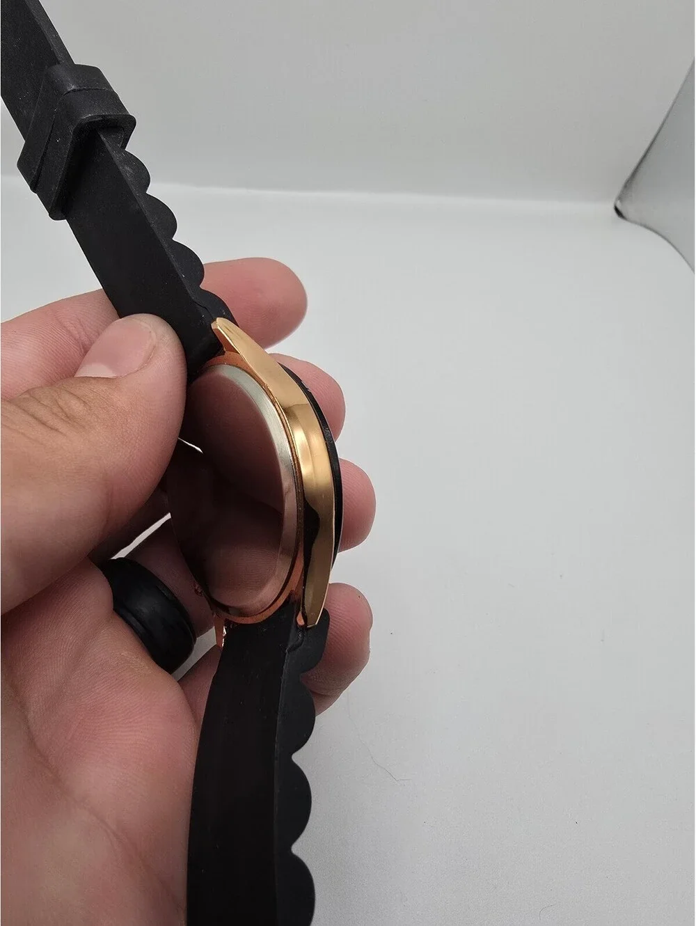 Geneva Quartz Analog Multi-Dial Watch Black Dial Gold Tone Case Black Silicone